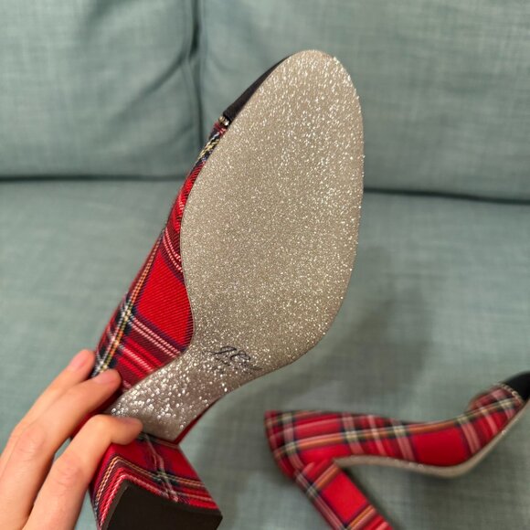 J. CREW Red Stewart tartan pumps with cap-toe detail - never worn, size 8.5 - Picture 5 of 6